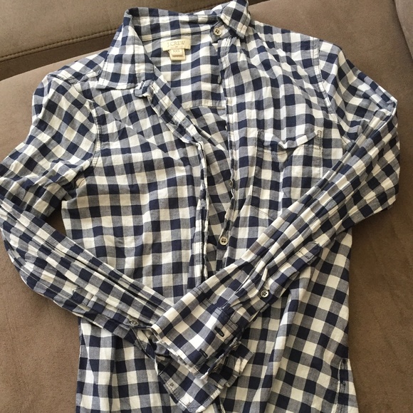 J. Crew Navy and White Checkered Button Down - Picture 1 of 2
